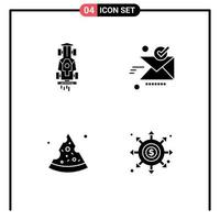 Mobile Interface Solid Glyph Set of 4 Pictograms of car good racing send food Editable Vector Design Elements