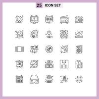 Group of 25 Lines Signs and Symbols for camel photo gear camera audio Editable Vector Design Elements