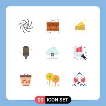 conjunto moderno de 9 pictogramas de colores planos de elementos de diseño de vectores editables de alimentos a base de queso de datos de scince