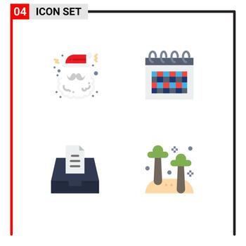 4 iconos planos universales establecidos para aplicaciones web y móviles bandeja de entrada de navidad buzón de fecha de santa elementos de diseño vectorial editables vector