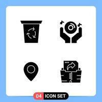 4 Solid Black Icon Pack Glyph Symbols for Mobile Apps isolated on white background 4 Icons Set Creative Black Icon vector background
