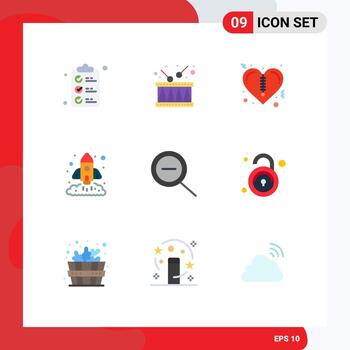 Set of 9 Modern UI Icons Symbols Signs for zoom startup heart rocket chart Editable Vector Design Elements