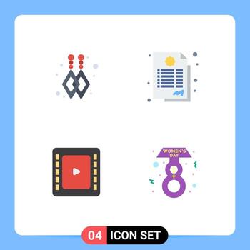 Set of 4 Vector Flat Icons on Grid for custom earrings eight march contract cienma tape day Editable Vector Design Elements