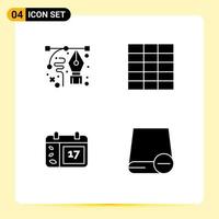 Editable Vector Line Pack of 4 Simple Solid Glyphs of art date pen wireframe computers Editable Vector Design Elements