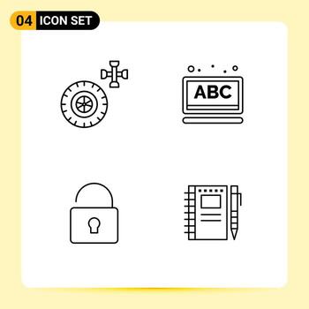 Concepto de 4 líneas para sitios web, móviles y aplicaciones, seguridad de automóviles, dibujo escolar abc, elementos de diseño vectorial editables. vector