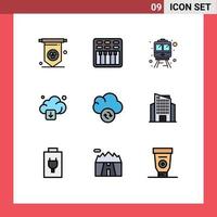 Stock Vector Icon Pack of 9 Line Signs and Symbols for skyscraper building cloud sync cloud Editable Vector Design Elements