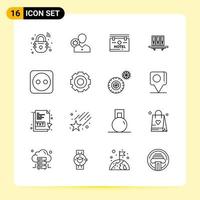 16 iconos creativos para el diseño moderno de sitios web y aplicaciones móviles receptivas 16 signos de símbolos de contorno sobre fondo blanco paquete de 16 iconos fondo de vector de icono negro creativo