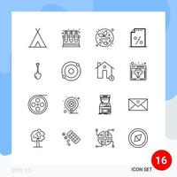 Universal Icon Symbols Group of 16 Modern Outlines of tool showel alternative energy tax finance Editable Vector Design Elements