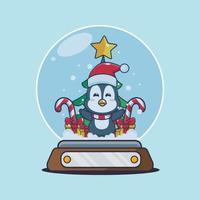 printcute pingüino en globo de nieve. linda ilustración de dibujos animados de navidad. vector