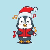 lindo pingüino canta una canción navideña. linda ilustración de dibujos animados de navidad. vector