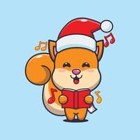 Cute squirrel sing a christmas song. Cute christmas cartoon illustration. vector