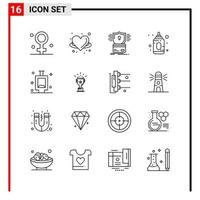 16 íconos generales para el diseño de sitios web, impresión y aplicaciones móviles 16 símbolos de esquema signos aislados en fondo blanco 16 icon pack creative black icon vector background