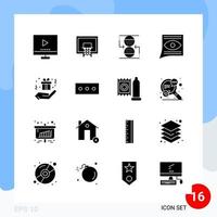 Modern Pack of 16 Icons Solid Glyph Symbols isolated on White Backgound for Website designing Creative Black Icon vector background