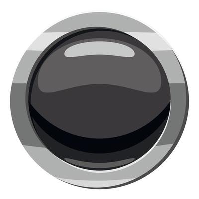 Round black button icon, cartoon style