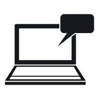 Laptop with bubble speech icon, simple style vector