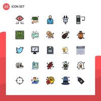 Set of 25 Modern UI Icons Symbols Signs for power cord avatar connector user Editable Vector Design Elements