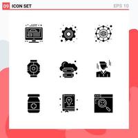 9 User Interface Solid Glyph Pack of modern Signs and Symbols of cloud module labour component airlock Editable Vector Design Elements