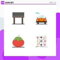 4 Flat Icon concept for Websites Mobile and Apps desk tomato automobile food data Editable Vector Design Elements