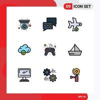 9 Universal Filledline Flat Color Signs Symbols of controller technology flight storage cloud Editable Vector Design Elements