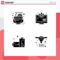 Pictogram Set of 4 Simple Solid Glyphs of food pollution atom space direct Editable Vector Design Elements