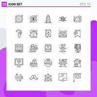 Mobile Interface Line Set of 25 Pictograms of accessory dnner building medical report Editable Vector Design Elements