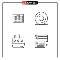 Pack of 4 creative Filledline Flat Colors of bar ship shopping disk transport Editable Vector Design Elements