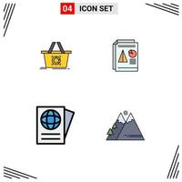 4 Creative Icons Modern Signs and Symbols of cart document shopping pie travel Editable Vector Design Elements