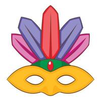 Carnival mask icon, cartoon style vector