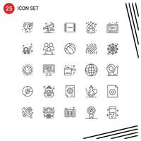 Modern Set of 25 Lines and symbols such as campfire bonfire astronomy beach movie Editable Vector Design Elements