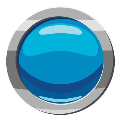 Circle blue button icon, cartoon style