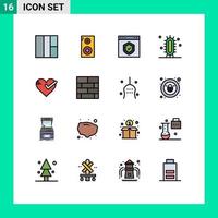 Universal Icon Symbols Group of 16 Modern Flat Color Filled Lines of ok heart page study learn Editable Creative Vector Design Elements