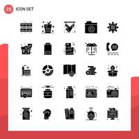 Pack of 25 Universal Glyph Icons for Print Media on White Background Creative Black Icon vector background