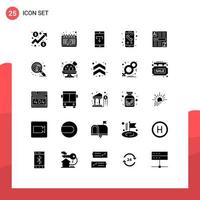 25 Universal Solid Glyph Signs Symbols of browser phone data mobile app Editable Vector Design Elements