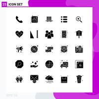 Set of 25 Commercial Solid Glyphs pack for text list files storage documents Editable Vector Design Elements