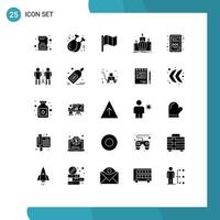 25 User Interface Solid Glyph Pack of modern Signs and Symbols of doc extension royal flag monarchy king Editable Vector Design Elements