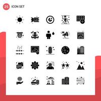 Modern Set of 25 Solid Glyphs Pictograph of gadget computers pie add injury Editable Vector Design Elements