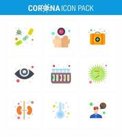 Corona virus 2019 and 2020 epidemic 9 Flat Color icon pack such as  tubes chemistry infect ophthalmology eye care viral coronavirus 2019nov disease Vector Design Elements