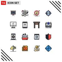 Modern Set of 16 Flat Color Filled Lines and symbols such as device computer alarm product deployment Editable Creative Vector Design Elements