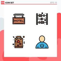 Filledline Flat Color Pack of 4 Universal Symbols of hotel love rest count shopping Editable Vector Design Elements