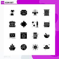 paquete de conjunto de iconos sólidos de 16 iconos de glifo aislados en fondo blanco para impresión web y fondo de vector de icono negro creativo móvil