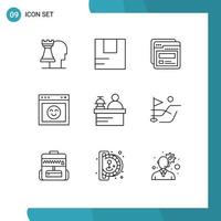 9 Universal Outline Signs Symbols of hotel website page interface browser Editable Vector Design Elements