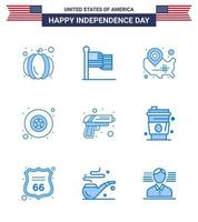 Modern Set of 9 Blues and symbols on USA Independence Day such as army gun states star badge Editable USA Day Vector Design Elements