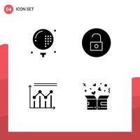 Set of 4 Vector Solid Glyphs on Grid for activities analytics game media graph Editable Vector Design Elements