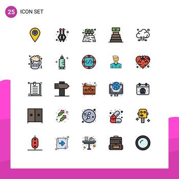 conjunto de color plano de línea llena de interfaz móvil de 25 pictogramas de elementos de diseño vectorial editables en la nube de almacenamiento de árbol de tecnología de comida rápida vector