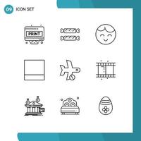 Editable Vector Line Pack of 9 Simple Outlines of transport flight holiday cancel grid Editable Vector Design Elements