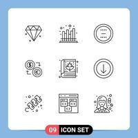 User Interface Pack of 9 Basic Outlines of finance dollar circle currency exchange Editable Vector Design Elements