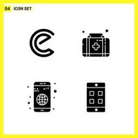 4 Icon Set Simple Solid Symbols Glyph Sign on White Background for Website Design Mobile Applications and Print Media Creative Black Icon vector background