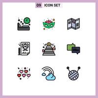9 Universal Filledline Flat Colors Set for Web and Mobile Applications fundraising file newspaper rocket page Editable Vector Design Elements