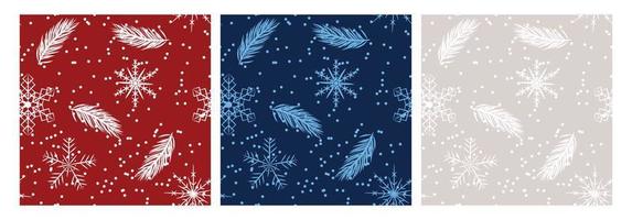 Seamless patterns with snowflakes and pine branches to Christmas. vector