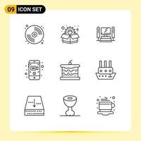 Modern Set of 9 Outlines and symbols such as cake bakery computing mobile recording mobile Editable Vector Design Elements